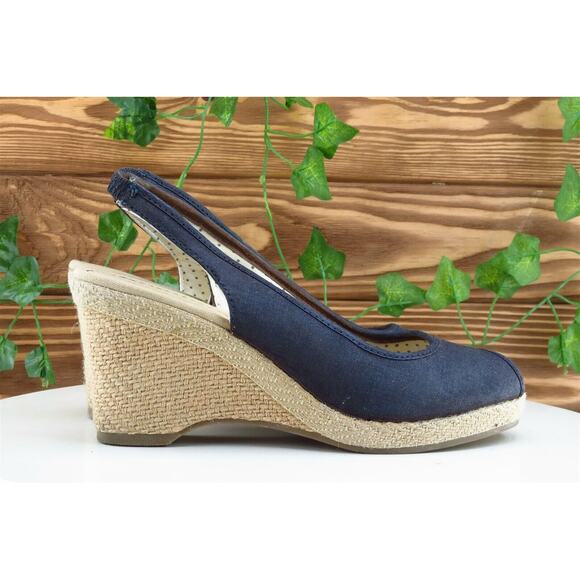 Montego Bay‎ Club Women Sz 8 M Dark Blue Wedge Fabric Shoes - Picture 5 of 10